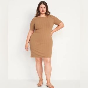 Old Navy Fitted Rib-Knit Scoop-Back Mini Dress in Acacia